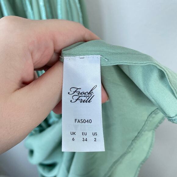 FROCK & FRILL Seafoam Green Gown Dress Size 2 Mint Maxi Elegant Party Sequin - Picture 9 of 10
